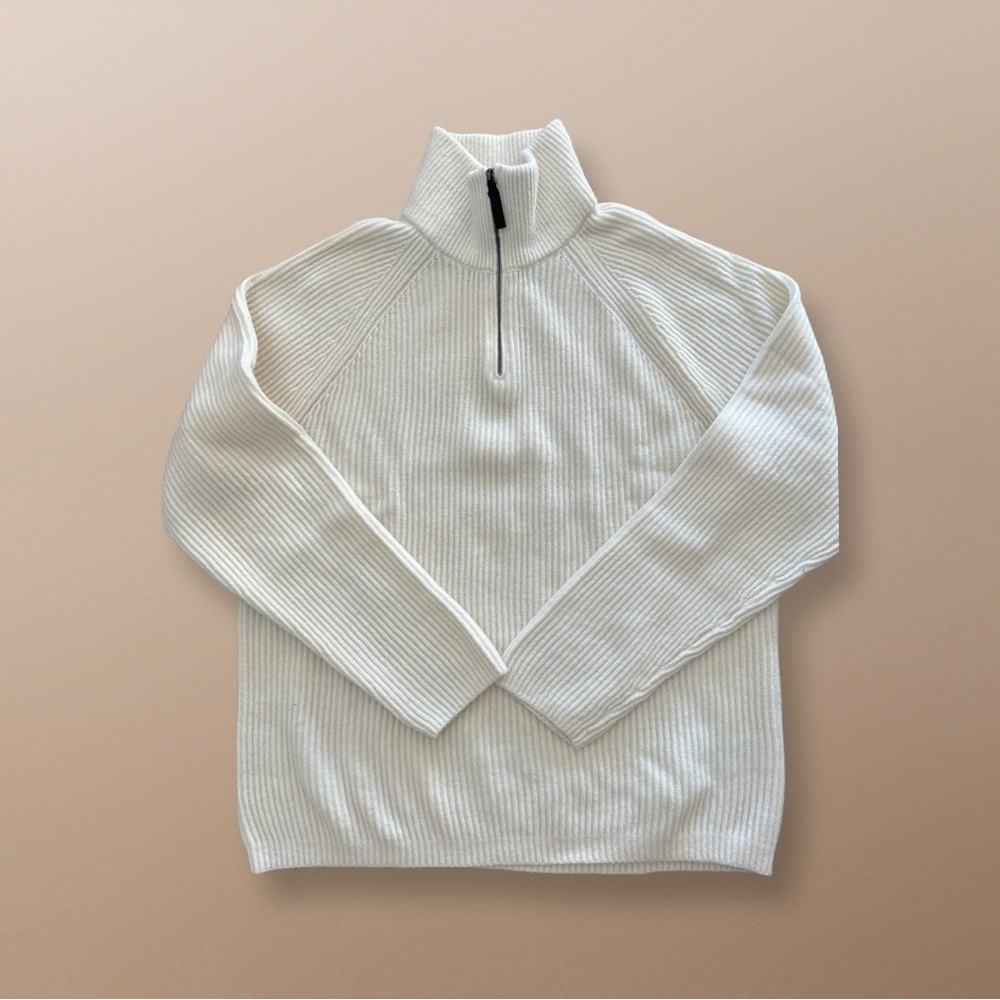 Men’s Ribbed Italian Merino Wool Blend Zip Sweater -Large